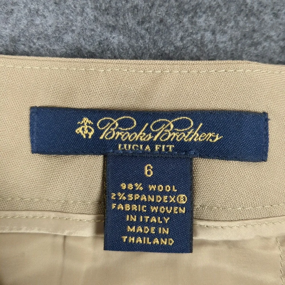 Brooks Brothers Lucia Fit Pants Womens 6 Tan Wool Stretch Straight Leg Italy Fab